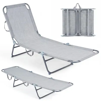 Produktbild von COSTWAY Strandliege klappbar leicht, Sonnenliege mit verstellbarem Rücken- & Fußteil & Tragegriff, Gartenliege tragbar, Liegestuhl bis 150kg Grau