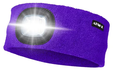 Productafbeelding van LED hoofdband - USB-oplaadbaar - Gebreide zweetband met 4 ledlampen - Paars