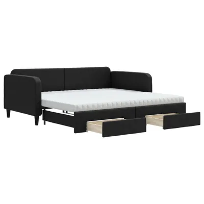 Zdjęcie produktu dla vidaXL Rozkładane łóżko dzienne z szufladami czarne 100x200 cm tkanina