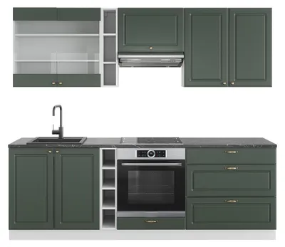 Produktbild von Küchenzeile Vicco Fame-Line Grün-Gold Landhaus/Weiß 235 cm ohne Arbeitsplatte, Model 38747