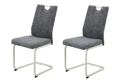 Produktbild von Hela Tische, 2er SET Freischwinger Esszimmerstuhl Tivoli, Bezug Webstoff Grau Boucleòptik, Lehne mit Griff, Vierkantgestell Perlweiß, 140kg belastbar