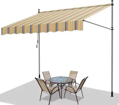 Produktbild von Handzwengel zonnescherm, 2,5 Meter, wasserdicht, geel und blau, intrekkbar, Raamluifel