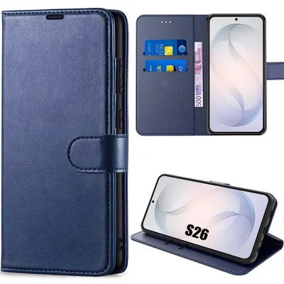 Image de Coque pour Samsung Galaxy S26, Protection Rabat Flip Case Cuir Synthétique Antichoc Anti-Rayures Bleu Marine