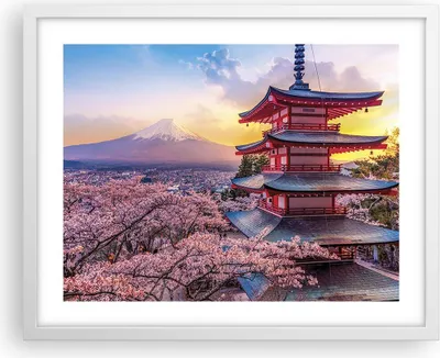 Produktbild von Gerahmtes Poster - Weißer Rahmen - Fuji Choreito Pagode - 50x40 cm - Wand Bild - Wanddeko - Wandbilder - Kunstposter - Wandposter - Bilderrahmen - Bilder - Kunstdruck - P2WAA50x40-4547