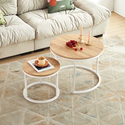 H.J WeDoo Couchtisch 2er Set mit Metallgestell Rund Kaffeetisch Wohnzimmertisch Kaffeetisch Sofatisch Weiß 60 x 45 cm (Ø x H)