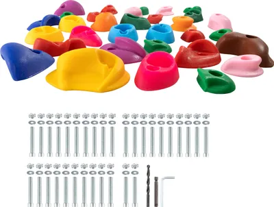 Produktbild von SucceBuy 32 Klettergriffe, Griffe in verschiedenen Größen und Farben für Kinder und Erwachsene, Kletterwand für Indoor-/Outdoor-Spielplätze mit Befestigungsmaterial