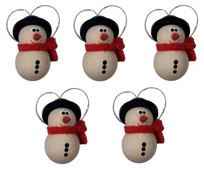 5er-Set Holz-Schneemänner als Weihnachtsbaum-Anhänger