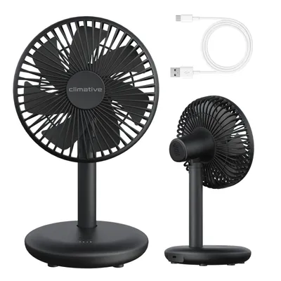 Produktbild von Climative Leiser Tischventilator USB Akku 4000mAh, Ø 16,5cm Mini Lüfter LED, 4 Modi, Naturwind, 20H Laufzeit, Camping Ventilator Büro CoolGo
