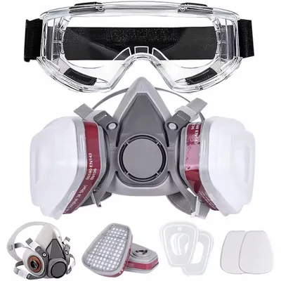 Produktbild von 6200 PRO Set Halbmaske Atemschutz – Silikonmaske mit Filtergehäusen, 2 Baumwollfilter, 2 Filterabdeckungen, Schutzbrille