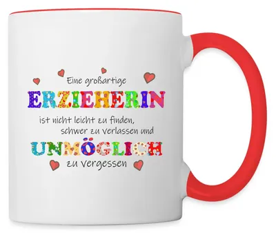 Produktbild von Spreadshirt Großartige Erzieherin Abschiedsgeschenk Tasse Zweifarbig, One size, Weiß/Rot