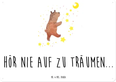 Produktbild von Mr. & Mrs. Panda tafel Bär Träume DIN A5 - Weiß - Geschenk, Blechschild, Wandbild, Türschild, Schild, Retro, Teddy, Traumdeutung, Träumen, Traum