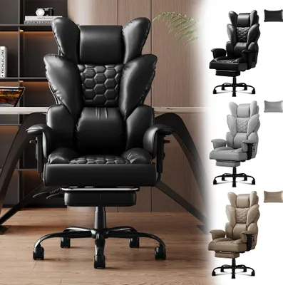 A collage of ergonomic office chairs in different colors, with one chair prominently displayed in the foreground.