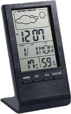 Produktbild von Innen- und Außenthermometer, Hygrometer und Barometer; digitaler Wecker mit Anzeige von Uhrzeit, Datum und Wochentag