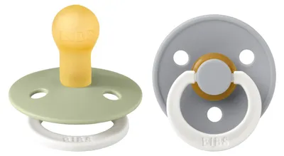 Produktbild von BIBS Colour Glow Schnuller 2er-Pack, BPA-frei. Leuchtet im Dunkeln, Kirschform Nippel. Naturkautschuk / Latex, Hergestellt in Dänemark. Größe 1 (0-6 Monate), Sage NIGHT / Cloud NIGHT