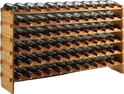Immagine prodotto di Portabottiglie, capacità 72 bottiglie, struttura in bambù, design modulare, indipendente e impilabile