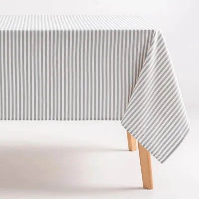 Immagine prodotto di GAMUSI Tovaglia resistente alle macchie, 160x180 cm, cotone poliestere a righe, colore grigio chiaro