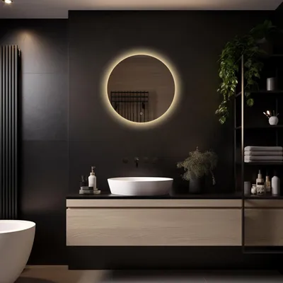 Image de LoXa miroir de salle de bain Lena rond 60x60 cm avec éclairage LED, intensité lumineuse variable, antibuée