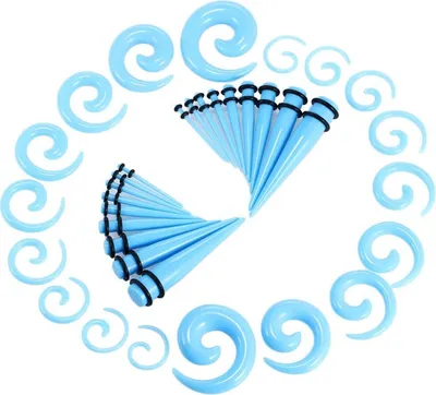 Produktbild von 36 Stück Ear Gauge Stretching Kit, 14G-00G Ear Stretching Kit, Ear Gauges Expander Set, Body Piercing Jewelry teiliges Ohrstreckset,Meerblau