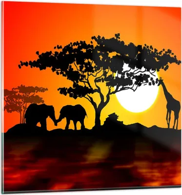 Produktbild von Bilder auf glas - Tiere Safari Savanne Giraffe - 60x60cm - Glasbilder - Wandbilder - Kunstdruck - zum Aufhängen bereit - Wanddekoration aus Glas - Glas Bilder - Wandbild auf Glas - GAC60x60-0539
