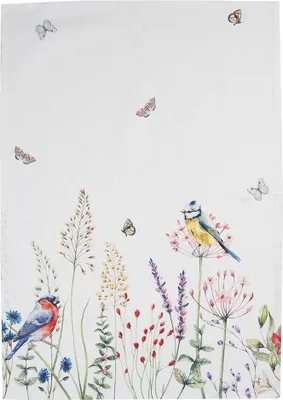 Produktbild von Clayre & Eef Geschirrtuch 50x70 cm Weiß Grün Baumwolle Blumen