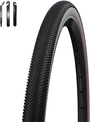 Obrázok produktu pre 1 x Skladací plášť Schwalbe TLE E-25 G-One Allround Perform R-Guard 28 x 1,35 (35-622), bronzová farba, vrátane páčidiel na montáž plášťov
