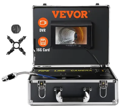 Obrázek produktu pro Kanalizační kamera VEVOR, 50 m, 7palcová obrazovka, kamera pro inspekci potrubí s funkcí DVR, vodotěsná kamera IP68, 12 nastavitelných LED diod, s kartou SD 16 GB