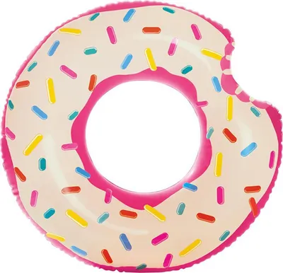 Produktbild von INTEX Schwimmreifen, Donut mit Streusel-Zucker Glasur, mit Biss, aufblasbar, inkl. Reparaturflicken, pink, 107 x 99 cm, 0,25 mm starkes Vinyl, Wasserspielzeug für Pool und Strand, ab 9 Jahren, Groyer