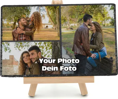 Produktbild von Personalisierte Schieferplatte mit individuellen 3 Fotos und Text 20 x 30 cm Gestaltbares Fotogeschenk Schieferbild mit Fotodruck [166]
