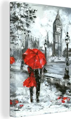 Produktbild von OneMillionCanvasses® - Leinwandbilder - 90x140 cm, Gemälde - Regenschirm - Öl, Wandbilder Kunstdruck Wanddekoration - Foto auf Leinwand - Gemälde auf Holzrahmen - Wandschmucke - Schlafzimmer