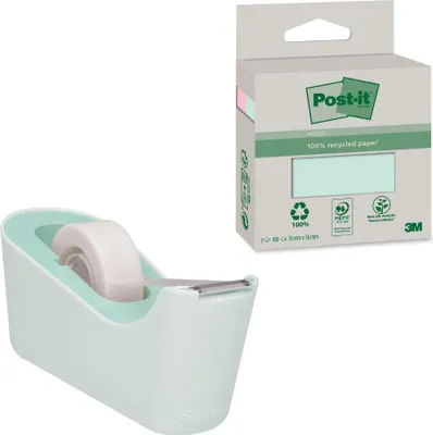 Produktbild von Scotch® C18-M Mint Abroller + Magic™ Tape + Post-it® Recycling Haftnotizen Set