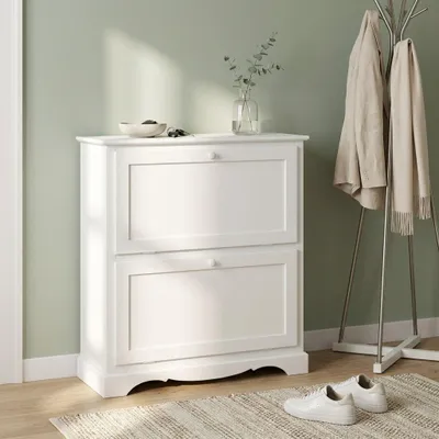 Immagine prodotto di Milani Home - scarpiera in legno massello 79 x 30 x 90 cm, bianco, 2 ante