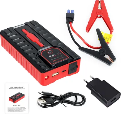 Produktbild von Auto Starthilfe, 49800mAh tragbares Ladegerät Power Bank, Auto 12V Auto Batterie  mit Smart Clamp Kabel, USB-Ladung, LED-Taschenlampe Jump Box Portable