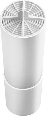 A white cylindrical water filter cartridge with a grid-like top.