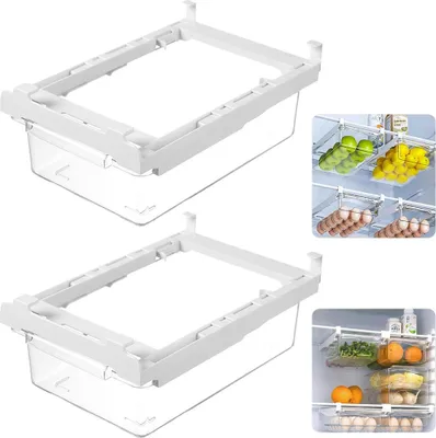 Produktbild von 2-teiliger Kühlschrank-Schubladen-Organizer - Ausziehbare Regale für Eier, Obst, Gemüse und Meeresfrüchte