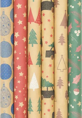 Produktbild von Weihnachtsgeschenkpapier Sortiment Kraftpapier HO25 – 3 m x 70 cm – 5 Rollen