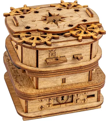 Produktbild von Escape-Room-Puzzlebox Rätselbox Holzrätsel - 11 x 11 x 12 cm - Birkenholz - Für 1-2 Spieler ab 14 Jahren