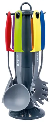 Produktbild von alpina Küchenhelfer 7Teilig - Küchenwerkzeuge Set mit Spritzwender, Schaumlöffel, Schöpfkelle, Servierlöffel, Suppenkelle und Spaghetti Löffel aus hitzebeständigem Kunststoff