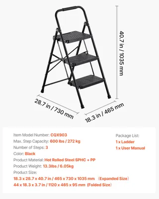 Image de Escalier, capacité de charge de 272 kg, design pliable, 3 marches