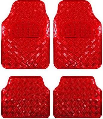 Produktbild von WOLTU Universal Auto Fußmatten 4-teilig Alu Chrom Optik Riffelblech Rot