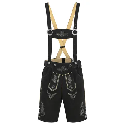 Produktbild von Bohmberg Herren Trachten Lederhose kurz aus echtem Rindsleder inkl. Hosenträger schwarze Trachtenhose bayerischer Stil