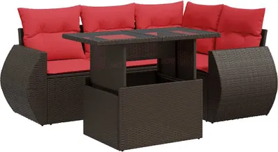 Immagine prodotto di vidaXL Set di divani da giardino 5 pezzi con cuscini in poly rattan acacia marrone