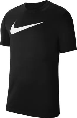 A black Nike t-shirt with a white Nike swoosh logo on the chest, displayed on a white background.