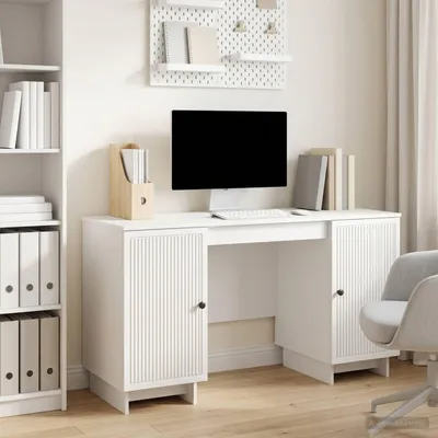 Image de Maison Exclusive - Bureau blanc brillant en aggloméré 142,5 x 50 x 75 cm