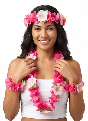 Produktbild von Hawaiiketten-Set 4-teilig rosa - Einheitsgröße