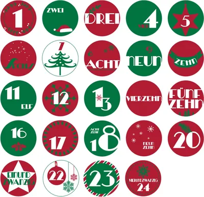 Produktbild von Oblique Unique 24 Adventskalender Sticker Zahlen Aufkleber Weihnachten Basteln Weihnachtsdeko - rot grün