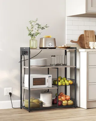 Produktbild von VASAGLE Küchenregal mit Steckdosen, 2 Metallkörben, 6 Haken, 35 x 80 x 93,5 cm, greige
