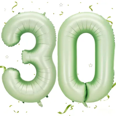 Productafbeelding van Folienballon Cijfer 30 Salbeigroen 101 cm voor Verjaardagsdecoratie