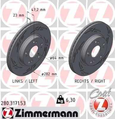 Produktbild von 2x ZIMMERMANN Bremsscheibe 280.3171.53 für HONDA CIVIC VIII Hatchback (FN FK)