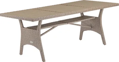 Image de CASARIA Table de jardin polyrotin Créme 190x90x74 cm plateau en bois WPC hauteur réglable résistant aux intempéries
