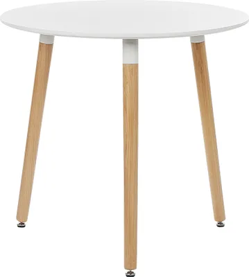 Produktbild von BELIANI Esstisch Runde Weiße Tischplatte 80 cm aus MDF Hellbraune Beine aus Buchenholz mit Schutzkappen Minimalistisch Skandinavisch Esszimmer
